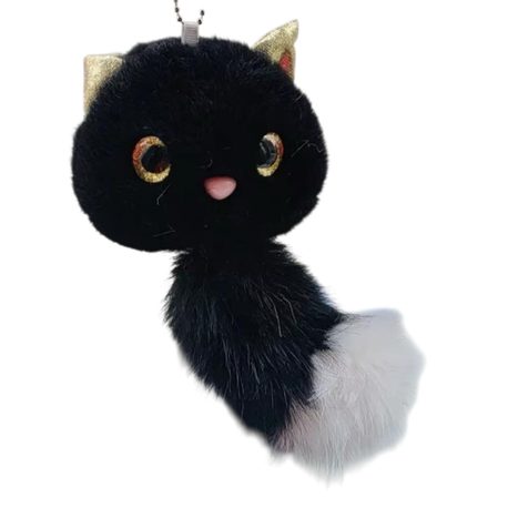 Peluş Kedi Çanta Süsü Siyah Anahtarlık